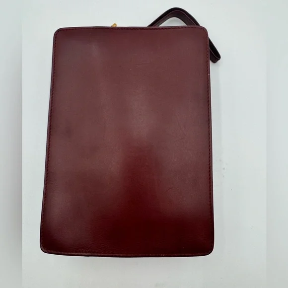 CARTIER Must Line Clutch Bag Leather Bordeaux Dark Red With Wristlet Attachment